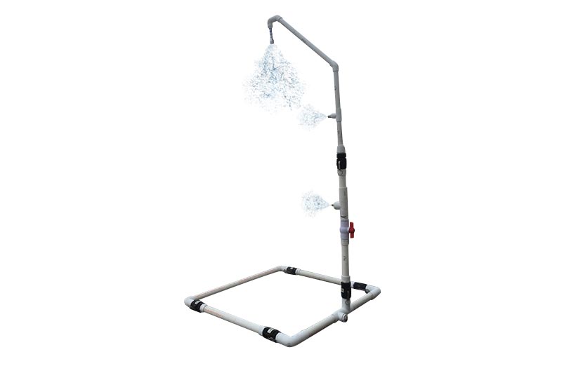 A decon shower with three spray heads