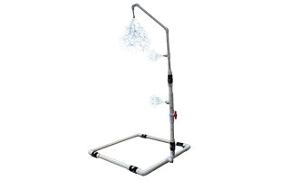 A decon shower with three spray heads