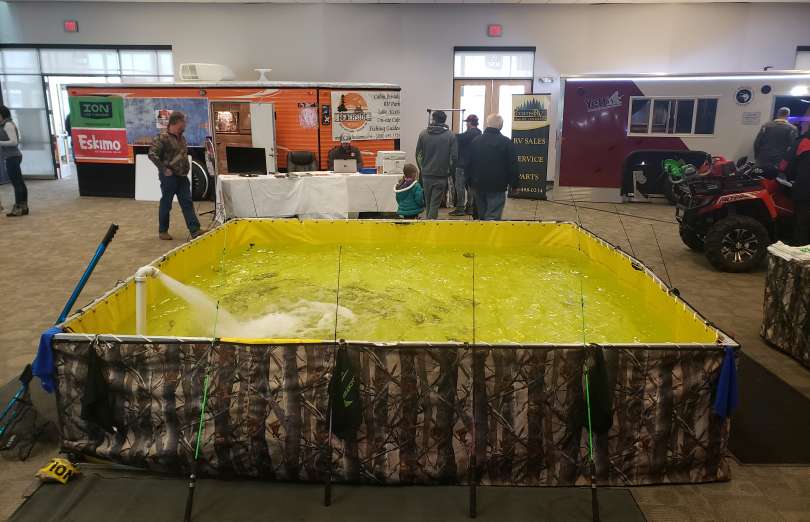 A Husky custom folding frame tank used for indoor fishing